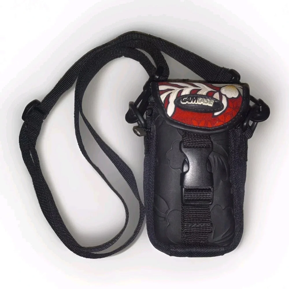 SoundKase CamKase Camera Case, Black With Red Hibiscus, Accessory Pockets Strap